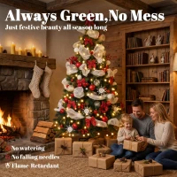 HOMCOM 6ft Prelit Christmas Tree Spruce, Remote, Hinged, Artificial Xmas Tree with 8 Modes, 800 Tips, 200 LEDs, Green Red(m-4)