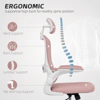 HOMCOM Ergonomic Mesh Office Chair, High Back Desk Chair with Rotatable Headrest, Flip-Up Armrests, Lumbar Support, Pink(m-4)