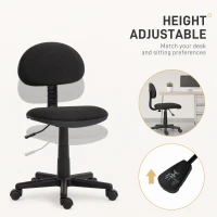 HOMCOM Small Desk Chair, Armless Office Chair with Adjustable Height, 360° Swivel Wheels, Low Back for Small Spaces, Black(m-4)