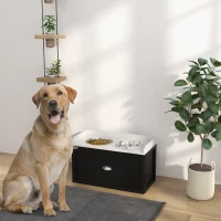 PawHut Pet Feeding Station Pet Dish Bowl Set with Storage, 2 Elevated Dog Bowls for Large Sized Dogs, White and Black(m-3)