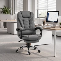 HOMCOM High Back Office Chair PU Leather Executive Office Chair with Retractable Footrest Padded Armrest Grey(m-8)