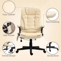 HOMCOM Office Chair Adjustable Heated Ergonomic Massage Swivel Vibrating High Back Leather Executive Chair Office Furniture (Beige)(m-7)