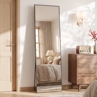 HOMCOM 64"x20" Full Length Mirror, Tempered Glass Floor Mirror with Stand, Standing, Hanging or Leaning Against Wall, Black(m-8)
