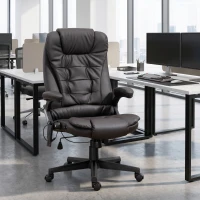 HOMCOM Office Chair Heated Ergonomic Massage Swivel Vibrating High Back Faux Leather Executive Chair Office (Brown)(m-1)
