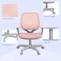 Vinsetto Office Chair, Small Computer Desk Chair with Mesh Back, Swivel Castors, Arm, Pink(m-7)