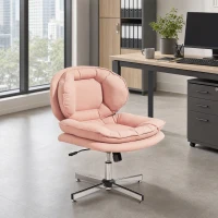 HOMCOM Armless Office Chair, Armless Wide Office Chair with Leathaire Upholstery, Tilting, No Wheels, Pink(m-8)