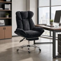 HOMCOM Big and Tall Office Chair Footrest Executive Desk Chair High Back Snowflake Velvet Reclining, Black(m-1)