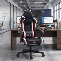 HOMCOM Cute Racing Gamer Chair, Faux Leather Gaming Chair with Footrest, Headrest and Lumbar Support, Black(m-1)