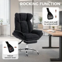 HOMCOM Big and Tall Office Chair Footrest Executive Desk Chair High Back Snowflake Velvet Reclining, Black(m-7)