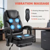 Vinsetto 6 Point Vibration Massage Office Chair, PU Leather Heated Reclining Computer Chair with Footrest, Black(m-4)