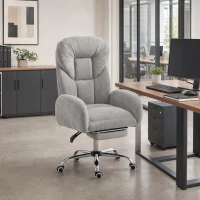HOMCOM wide-seat Office Chair with Footrest, 90°-180° Flip Armrests, Task Desk Chair, Light Grey(m-1)