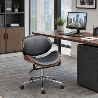 Vinsetto Chair, Faux Leather and Bentwood Computer Desk Chair with 360 Degree Swivel Wheels, Black(m-1)