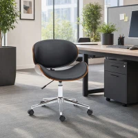 Vinsetto Chair, Faux Leather and Bentwood Computer Desk Chair with 360 Degree Swivel Wheels, Black(m-10)