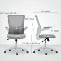 HOMCOM Ergonomic Office Chair, Swivel Desk Chair with Adjustable Lumbar Support and Height, Flip-up Armrests, Wheels, Grey(m-3)