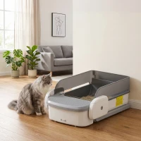 PawHut Automatic Cat Litter Box, Self Cleaning Litter Box with App Control, Open-Top, Grey(m-8)