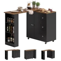 HOMCOM Bar Table with Storage Counter Height Table 3 Drawers Side Shelves, Walnut and Black(m-11)