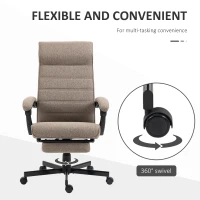 Vinsetto Office Chair, Linen High Back Computer Desk Chair, Swivel Recliner with Adjustable Height, Footrest and Padded Armrest, Brown(m-6)