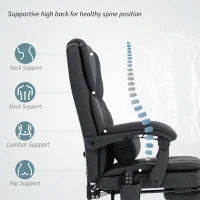 HOMCOM Office Chair with Massage, Scratch-resistant Faux Leather Reclining Desk Chair with Lumbar Support, Footrest, Black(m-5)