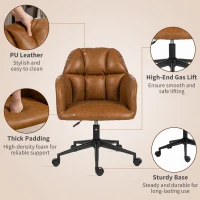 HOMCOM Swivel Office Chair, Faux Leather Desk Chair with Adjustable Height for office spaces, work, Brown(m-6)
