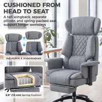 HOMCOM 495LBS Heavy Duty Office Chair with Footrest, Lumbar Support, Spring Cushion, Height Adjustable, Grey(m-5)
