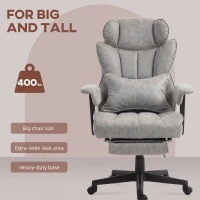 HOMCOM Big and Tall Office Chair with Foot Rest, 400LBS High Back Desk Chair with Padded Armrests, Lumbar Support, Grey(m-4)