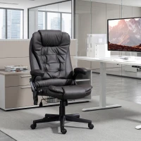 HOMCOM Office Chair Heated Ergonomic Massage Swivel Vibrating High Back Faux Leather Executive Chair Office (Brown)(m-8)