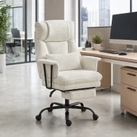 HOMCOM Office Chair, 400 lbs Heavy Duty Linen Computer Desk Chair with Lumbar Support, Wide Seat, Spring Cushion, Cream White(m-1)