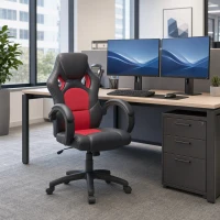 HOMCOM Racing Gaming Chair Office Chair Computer Gamer Chair with Swivel Wheels, Padded Headrest, Tilt Function, Red(m-8)