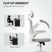 HOMCOM Ergonomic Mesh Office Chair, High Back Desk Chair with Rotatable Headrest, Flip-Up Armrests, Lumbar Support, Grey, White(m-7)