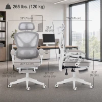 HOMCOM Mesh Desk Chair with Adjustable Headrest, Reclining Ergonomic Office Chair with Footrest, Light Grey(m-14)