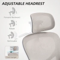 HOMCOM Mesh Office Chair, Ergonomic Desk Chair with Flip-up Armrest, Rotatable Headrest, Adjustable Lumbar Support, Grey(m-6)