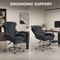 HOMCOM Big and Tall Office Chair Footrest Executive Desk Chair High Back Snowflake Velvet Reclining, Black(m-4)