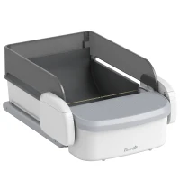 PawHut Self Cleaning Cat Litter Box, Automatic Litter Box with App Control, Open-Top, 10L Waste Bin, Gray(m-1)