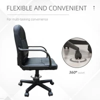 HOMCOM Desk Office Chair PU Leather Mid-Back Swivel Computer PC Adjustable Height Black(m-5)