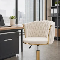 HOMCOM Office Chair, Office chair with Woven Back, Adjustable Height, Rolling Wheels, Cream White(m-4)