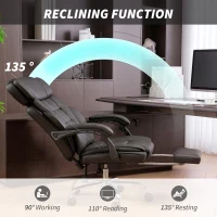 HOMCOM PU Leather Office Chair, Reclining Desk Chair with Footrest, Adjustable Headrest, Lumbar Support, Swivel Wheels, Black(m-6)
