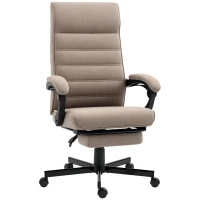 Vinsetto Office Chair, Linen High Back Computer Desk Chair, Swivel Recliner with Adjustable Height, Footrest and Padded Armrest, Brown(m-2)