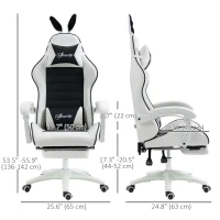 HOMCOM Cute Racing Gamer Chair, PU Leather Gaming Chair with Footrest, Headrest and Lumbar Support, Black(m-3)