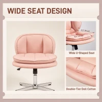 HOMCOM Armless Office Chair, Armless Wide Office Chair with Leathaire Upholstery, Tilting, No Wheels, Pink(m-4)