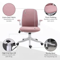 Vinsetto 360° Swivel Office Chair Task Chair, Breathable Fabric Computer Chair with Flip-up Arms and Adjustable Height, Pink(m-9)