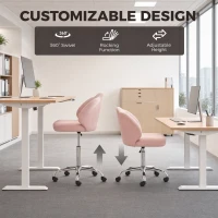 HOMCOM Task Desk Chair, Petal Office Chair with Swivel Wheels with Wide Seat, Velvet, Adjustable Height, Pink(m-4)