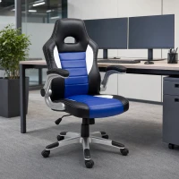 HOMCOM Racing Gaming Chair PU Leather Gamer Chair with Adjustable Height, Flip Up Armrest, Blue(m-8)
