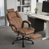 HOMCOM Reclining Office Chair, Executive Desk Chair with Scratch-resistant Fabric, Headrest, Footrest, Swivel Wheels, Brown(m-1)