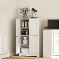 HOMCOM 43" Kitchen Pantry Cabinet, Freestanding Modern Storage Cabinet with 4 Arched Doors and 2 Adjustable Shelves, White(m-1)