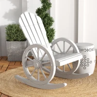 Outsunny Wooden Rocking Chair, Adirondack Rocker Chair w/ Slatted Design and Oversized Back, for Porch, and Garden, White(m-2)