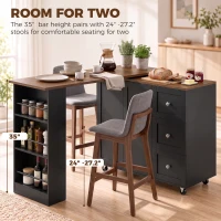 HOMCOM Bar Table with Storage Counter Height Table 3 Drawers Side Shelves, Walnut and Black(m-7)