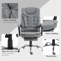 HOMCOM High Back Office Chair PU Leather Executive Office Chair with Retractable Footrest Padded Armrest Grey(m-7)