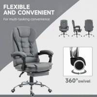 HOMCOM High Back Office Chair PU Leather Executive Office Chair with Retractable Footrest Padded Armrest Grey(m-6)
