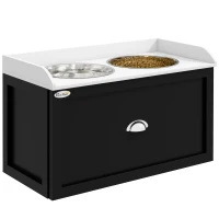 PawHut Pet Feeding Station Pet Dish Bowl Set with Storage, 2 Elevated Dog Bowls for Large Sized Dogs, White and Black(m-14)