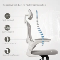 HOMCOM Ergonomic Mesh Office Chair, High Back Desk Chair with Rotatable Headrest, Flip-Up Armrests, Lumbar Support, Grey, White(m-4)